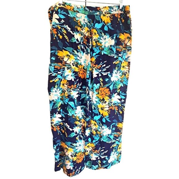 QVC D & Co Beach XL Multicolor Tropical Print Wide Leg Pull-On 27" Inseam Pants - Picture 2 of 8